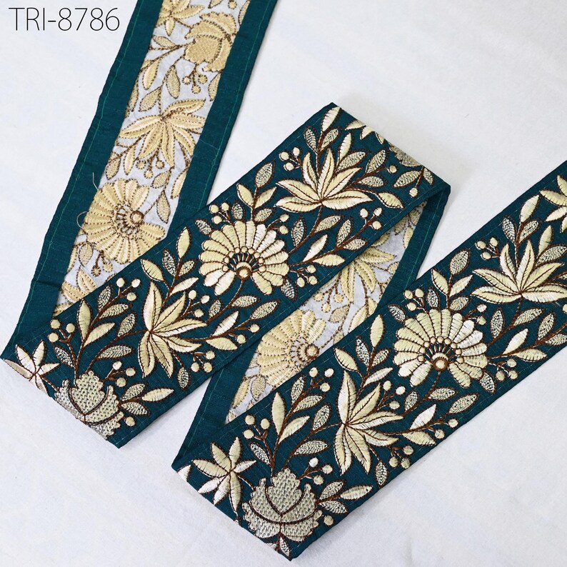 9 Yard Blue Embroidery Trims Ribbons Indian Sari Border Embroidered DIY