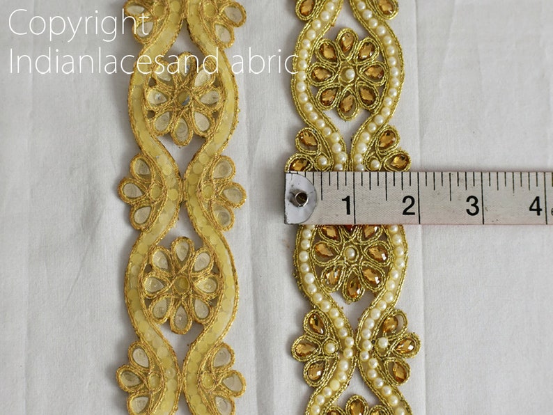 3 Yard Dull Gold Stone Trims Wedding Dupatta Dress Bridal Belt DIY Crafting Trimmings Indian Laces Sewing Tape Embellishments Ribbon image 5