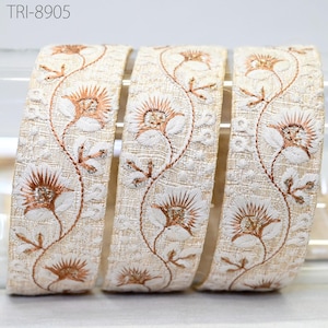 9 Yard Peach 3cm Embroidery Trims Ribbons Floral Embellish Embroidered Fabric Saree Costume Border Crafting Sewing Beach Bag Hats Belts Gift