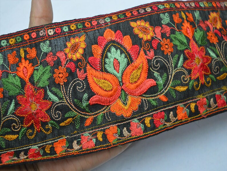 9 Yard Wholesale Orange Saree Ribbon Fabric Embellishment Embroidered Indian Trim Silk Decorative Sewing Embroidery Crafting Sari Border