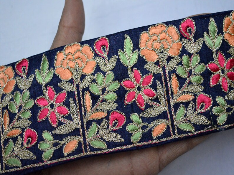 Navy Blue Crafting Embroidered Trimmings Saree Laces Costume Etsy