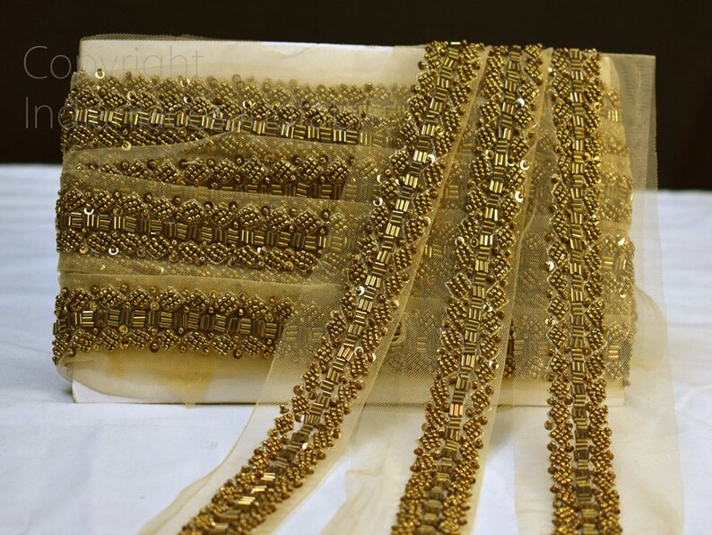 Exclusive Antique Gold Beaded Trim by the Yard Wedding Gown Etsy