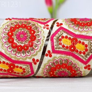 9 Yard Indian 8cm  Embroidered Trim Drapery Hats Bag Saree Trimming Decorative Ribbon Crafting Sewing Sari Borders Embellishments Home Decor