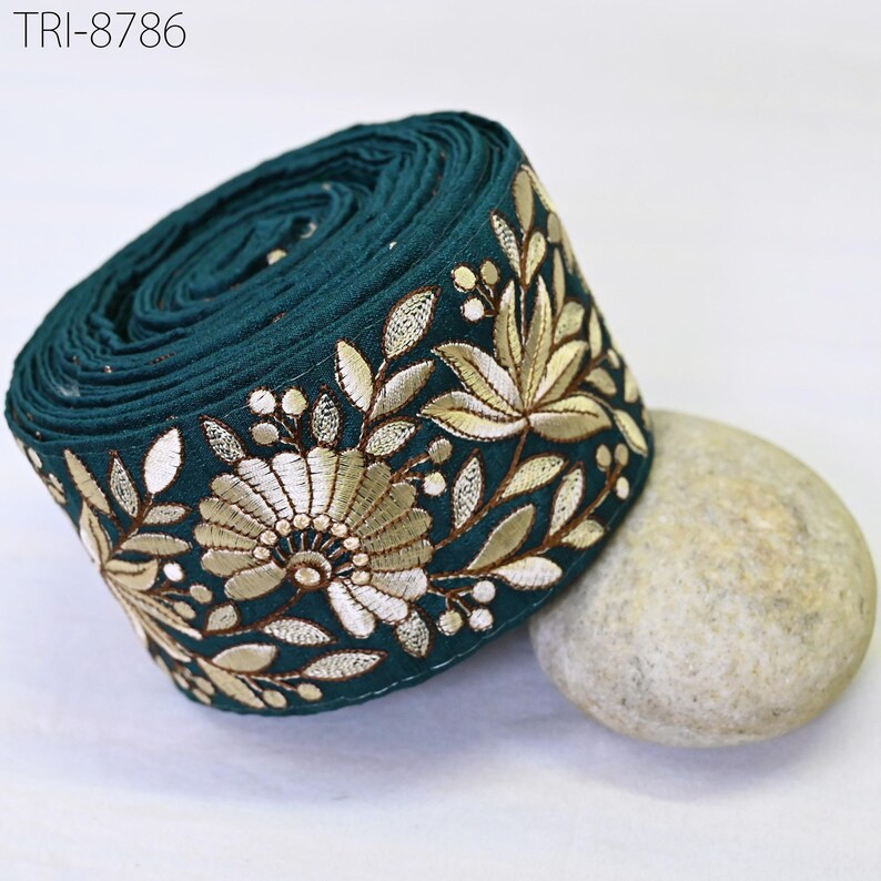 9 Yard Blue Embroidery Trims Ribbons Indian Sari Border Embroidered DIY