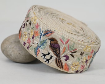Ivory Embroidered Sparrow Sari Border Trim 1 Meter