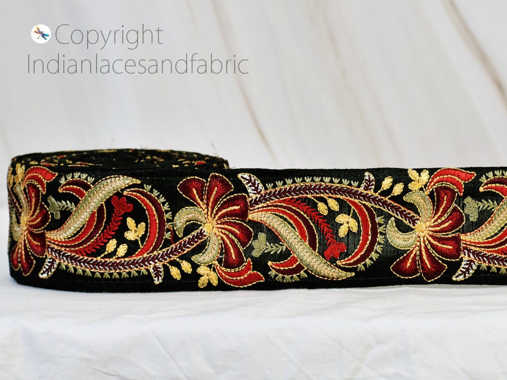 9 Yard Burgundy Indian Sari Embroidery Trims Embellishment | Etsy