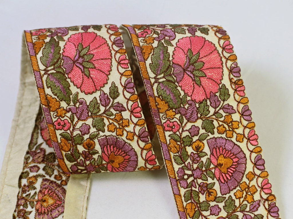 Floral Indian Embroidered Trim by the yard Drapery | Etsy