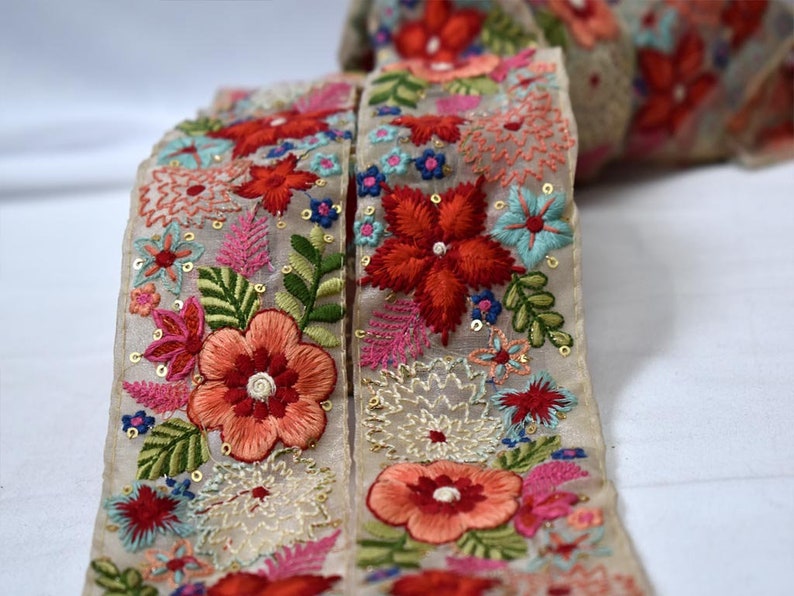 Multi color Embroidery Fabric Trim and Embellishment Indian Etsy