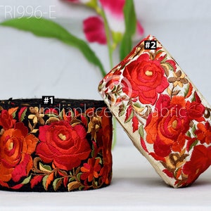 9 Yard Red Embroidered Fabric 8cm Trim Floral Indian Sari Border Crafting Decor Saree Sewing Decorative Beach Bag Cushions Trimmings Ribbons