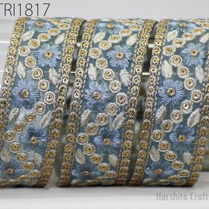 Sari Border Trim, Embroidered Floral Ribbon | Ivory Net Fabric | 38MM (1.5 Inch), For Crafts, 9 Yards
