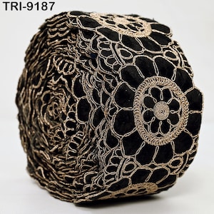 3 Yard Black Indian Embroidery Trim Ribbon 8cm Embroidered Wedding Sari Lehenga Border Saree  Sewing Crafting Wall Decor Curtains Headbands