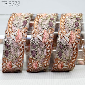 9 Yard Mauve Embroidery 3 CM Ribbon Indian Trim Sari Border DIY Crafting Sewing Fabric Embroidered Decorative Curtain Home Decor Lace