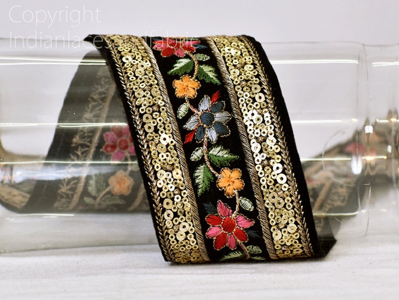 Embroidered Velvet Fabric Trim by the Yard Embellishments Etsy