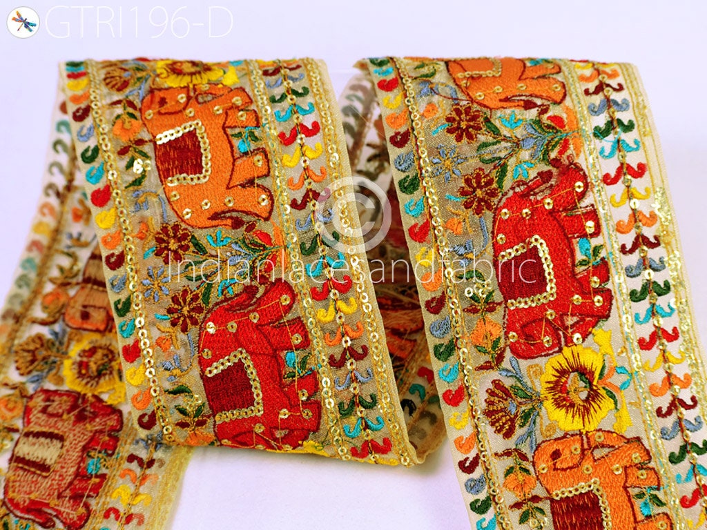 Indian Orange Embroidery Sewing Fabric Saree Trim by the Yard - Etsy