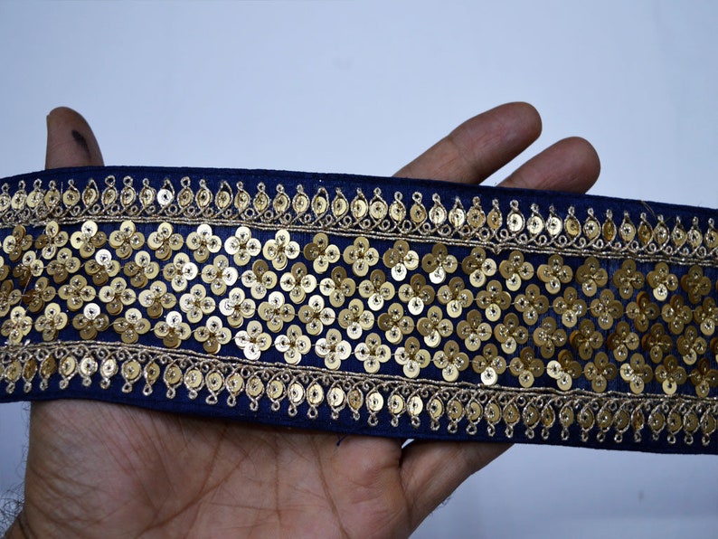 9 Yard Wholesale Navy Blue Exclusive Embroidery Saree Border wedding dress sequins Trim Indian Embroidered sewing Tape Christmas Trimming