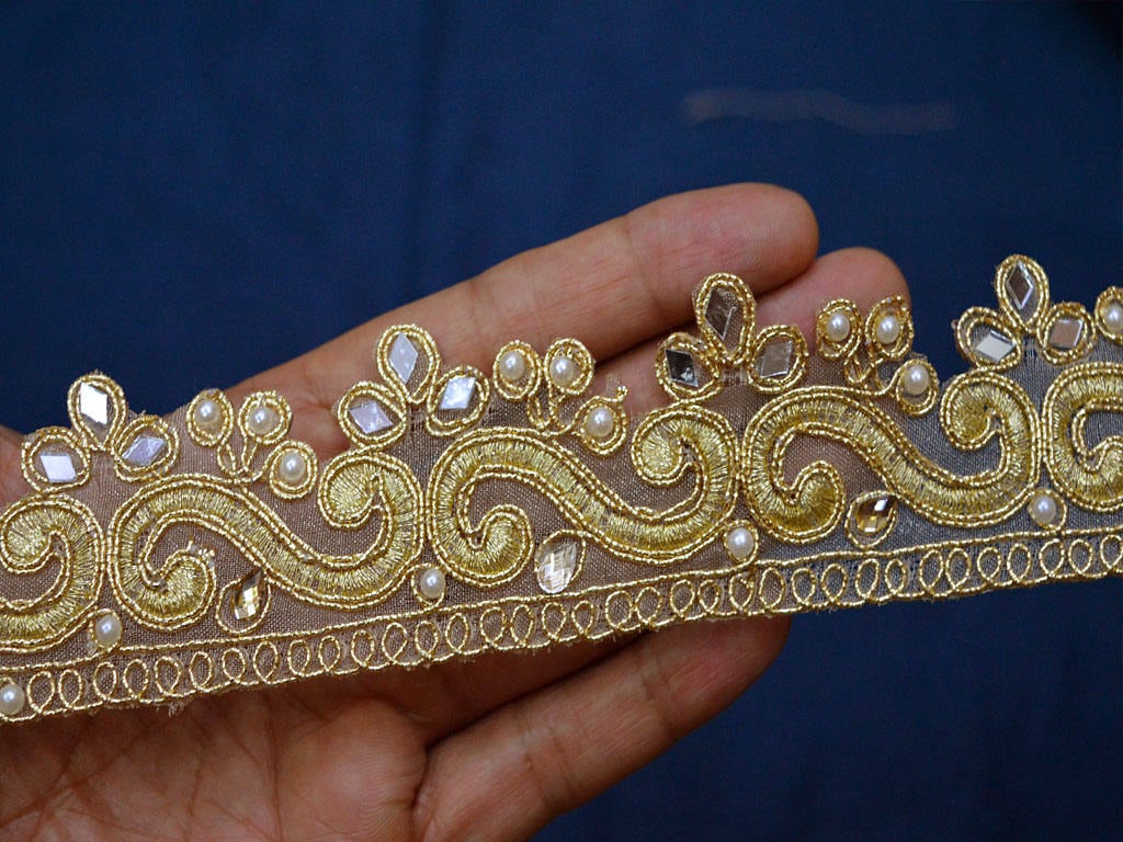 9 Yard Gold Kundan Lace Saree Border Trim Indian Laces Sari Making