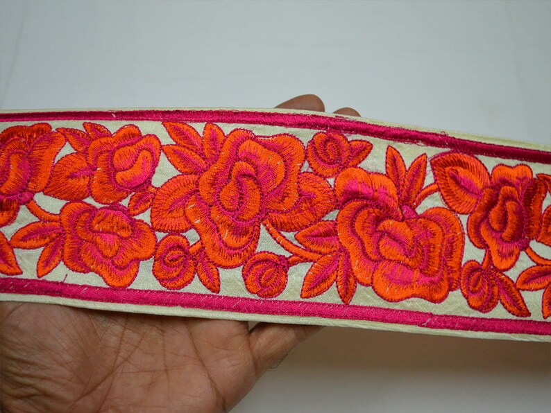 Wholesale 3.5 Orange Sewing Indian Fabric Trim By 9 Yard Crafting Sari Border Decorative Embroidered Saree Costume Embroidery Trimming tape
