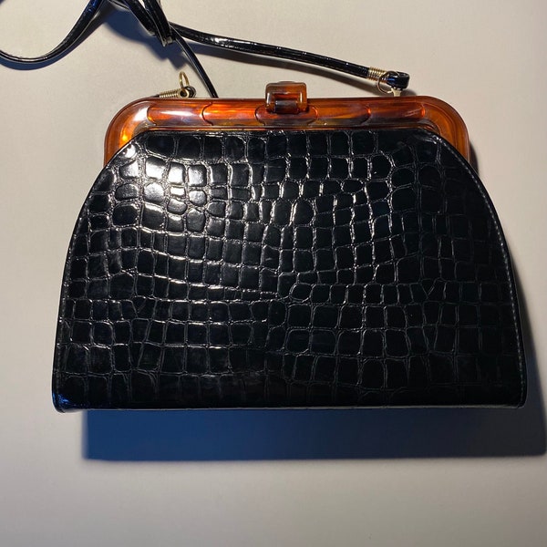 SAC VINTAGE 60S EN Cuir Breveté et en Motif Croco