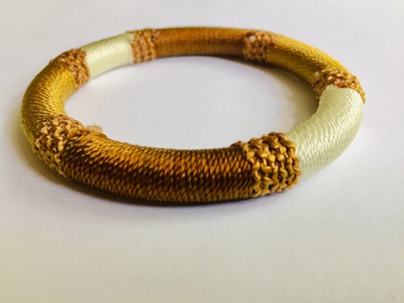 70S VINTAGE BRACELETT yarn surface in golden brow… - image 1