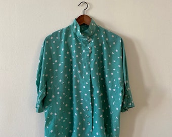 80S VINTAGE DOT Blouse Mint Light Shirt / 38