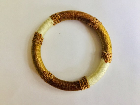 70S VINTAGE BRACELETT yarn surface in golden brow… - image 2