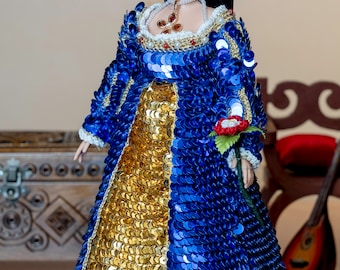 Queen Anne Boleyn Doll Blue Sequins Tudor Doll Dress Medieval Etsy UK
