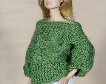 Handmade knitted sweater for Fashion Royalty, 11 1/2 inch dolls and other dolls with similar body size.