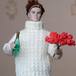 White Handmade knitted sweater for Fashion Royalty Home dolls and other 1:6 male dolls with similar body size