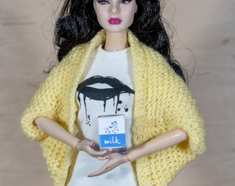 Knitted cardigan for Fashion Royalty, 11 1/2 inch dolls and other dolls with similar body size