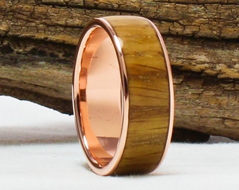 Handcrafted Copper Ring: Whiskey Barrel Wood Inlay Wedding Band