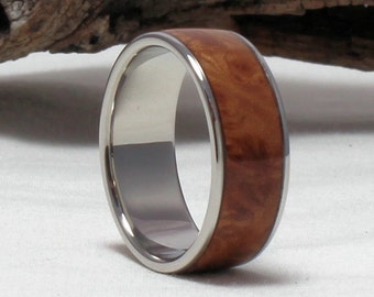 Handcrafted Titanium Ring: Maple Burl Bentwood Inlay