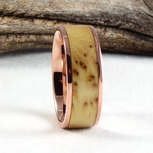 Copper Ring with Alaskan Yellow Cedar Burl, Alaskan Cypress Burl, Copper Wood Ring, Copper Wedding Band, Copper engagement ring, Mens Ring
