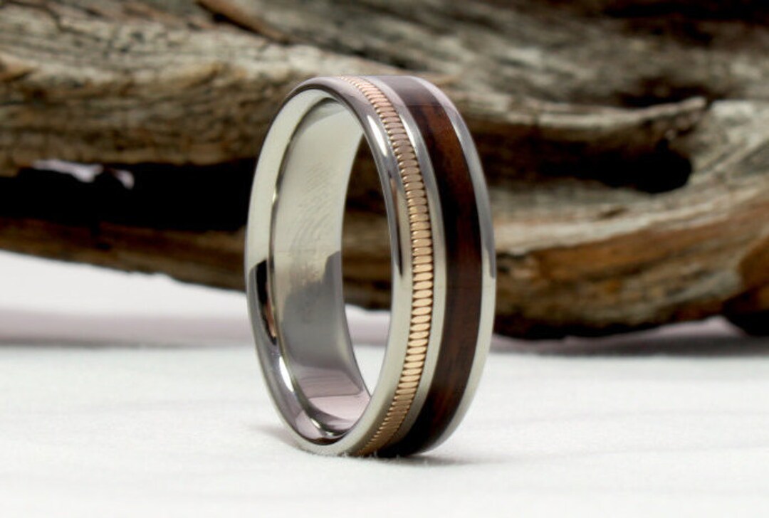 Guitar String Ring, Titanium Ring With East Indian Rosewood and Guitar
