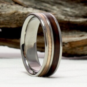 Guitar String Ring,  Titanium Ring with East Indian Rosewood and Guitar String Inlay, Guitar Ring, Titanium Ring, Music Jewelry