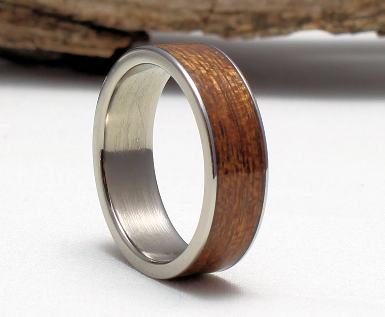 Titanium Ring With Sapele Wood Inlay Pinstripe Wood Ring - Etsy