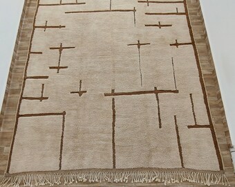 Moroccan Rug - Beni Mrirt - Modern Art Deco - Elegant Brown - high quality Rug - Handmade rug - 10.5x13.6