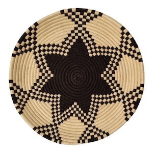 Moroccan Berber Woven Wall Plate - Large 17 Inch Black & White Handmade Decorative Tray