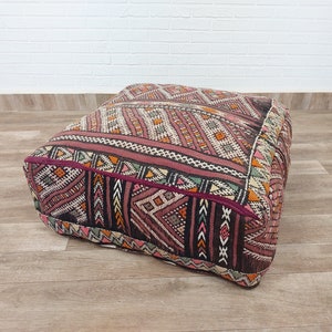 Moroccan Kilim Pouf, Vintage Wool Floor Cushion, Extra Guest Seating