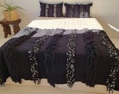 GET 2 black wedding pillows with handmade Moroccan wedding blanket in Black , Berber handira throw blanket size 200x124 cm
