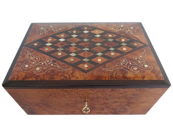 Handmade large Thuya Box , moroccan jewelry Box wood gift, Lockable Wooden treasure Box, Unique Handmade jewelry Chest.