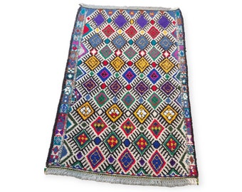 Vintage Moroccan rug, Reversible authentic handmade vintage colorful Marmoucha rug 5.8x8.7 fts