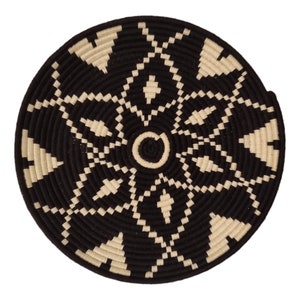 Handwoven Moroccan Berber Wall Plate - Large 17 inch Black & White Decorative Tray for Home Decor