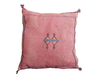 Handmade Moroccan Pillow - Pink Cactus silk pillow case 18"x18"