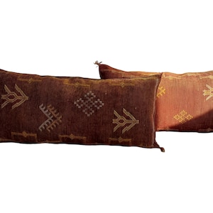 Set of two Lumbar Cactus silk pillows, handmade Moroccan pillow, housewarming gift, 15x30in, Lumbar pillow cases.