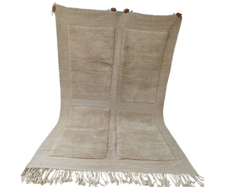 handmade moroccan rug - neutral beige rug - beni mrirt natural wool - handknotted berber carpet