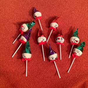 10 Vintage Spun Cotton Clown Head Picks image 3