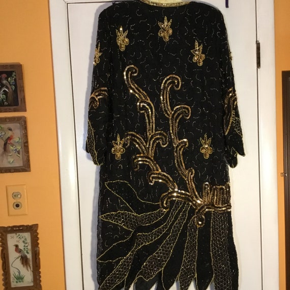 1980s Black Gold Sequin Dress - image 5