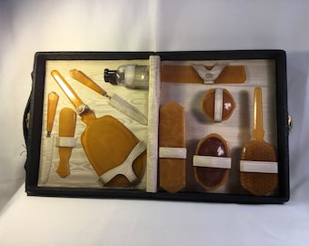 Butterscotch Bakelite Travel Vanity Set in Case
