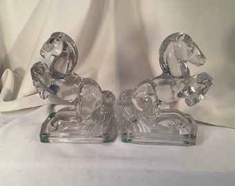 Heavy Glass Horse Bookends