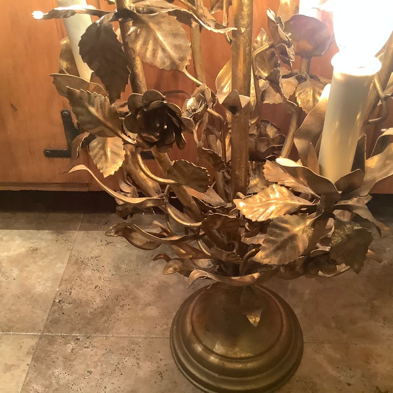 Hollywood Regency Gilded Leaf/Rose Table Lamp image 3